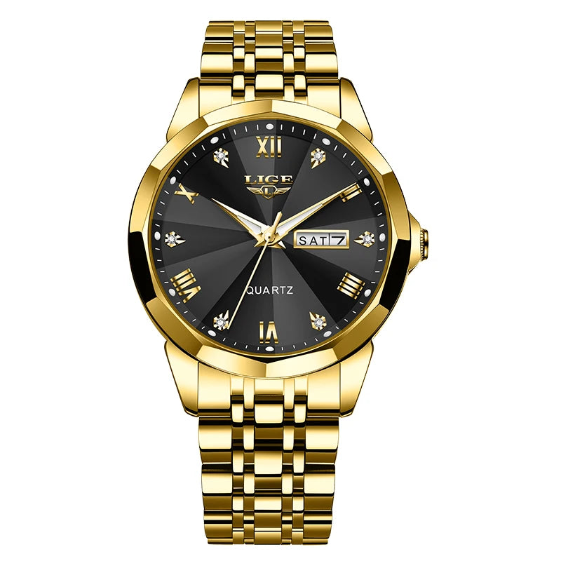 Relógio de pulso de quartzo para mulher LIGE – Elegante e luxuoso, com indicação da data e do dia da semana – Relógio simples e à prova de água, ideal como presente para mulher