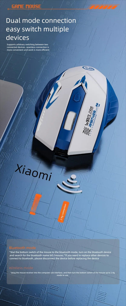 Wireless Gaming Mouse 2.4G Bluetooth Rechargeable Silent Mouse, Dual Mode Wireless Gaming Mouse with 6 Buttons, Adjustable DPI, Ergonomic Mouse for PC, Laptop & Mac