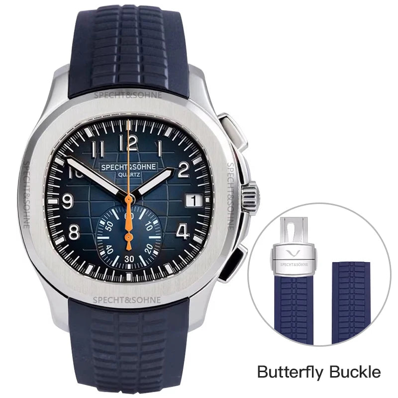 Specht & Söhne New Classic 5167 Men's Watch Orange Color Sapphire Crystal Rubber Srap Sports Male Quartz Watches 50M Waterproof