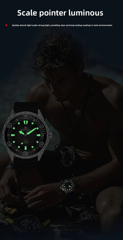 New NORTH EDGE 2026 New TRITON Solar Powered Dive Watch Men Luxury Quartz Watches for Men 316L Stainless Steel Case Waterproof 3