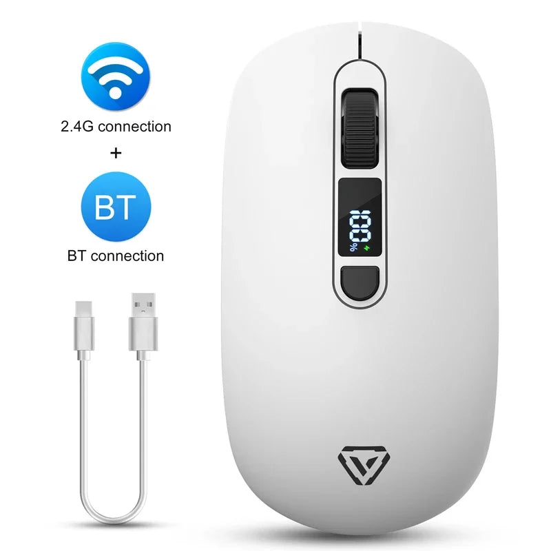 Lenovo Wireless Mouse Bluetooth 2.4G Rechargeable Silent Mouse with Smart Display, Dual Mode Bluetooth Wireless Mouse for Laptop, Desktop & Office