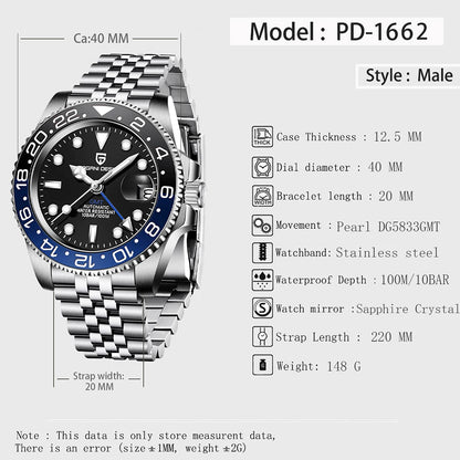 PAGANI DESIGN 40MM GMT Watches for Men Luxury Sapphire AR Mechanical Watch Ceramic Bezel Automatic 100M Waterproof Gift watch