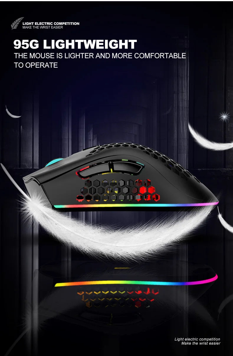 BM600 Rechargeable Wireless Gaming Mouse, 2.4G RGB Honeycomb Gaming Mouse with 12000 DPI, 7 Programmable Buttons, USB Gaming Mouse for PC & Laptop