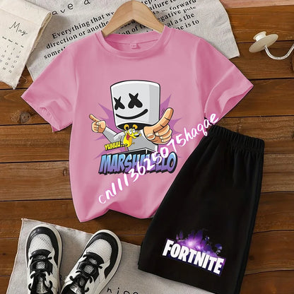 Fortnites Kids T Shirt Shorts Set Cartoon Figure Printed T Shirts Children Tops Summer Casual Sportswear Kids Boys Clothing