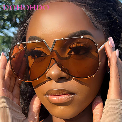 Trendy Rivets Metal Frame Oversized Pilot Women Sunglasses Brand Design Men Sunglass UV400 Outdoor Driving Travel Luxury Goggles