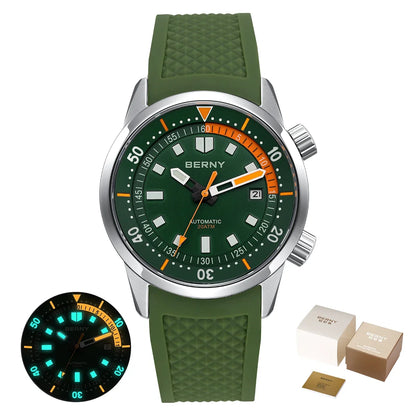 BERNY Men's Dive Watches 200M Waterproof Super Luminous Automatic Mechanical Diver Watch 42mm Sapphire Swim Diving Wristwatch