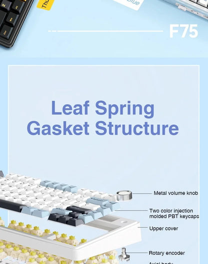 AULA F75 Game Mechanical Keyboard RGB Light 2.4G /BT5.0/Wired Tri-Mode Gasket Structure 75% Customized Gradient Grey Keyboard