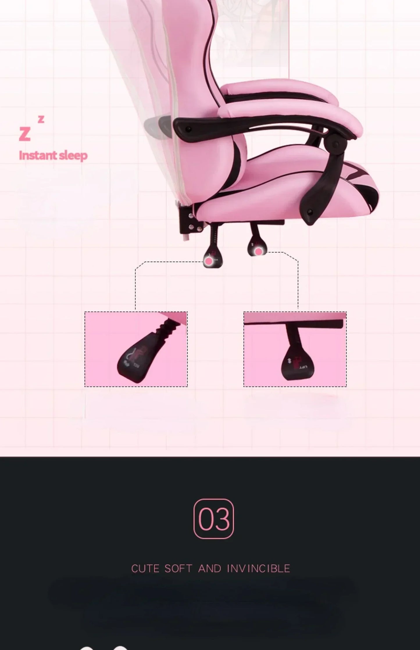 Pink Gaming Chair for Girls with Footrest, Comfortable Cartoon Gamer Chair, Adjustable Swivel Computer Chair for Bedroom, Office & Study