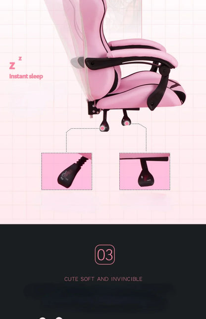 Pink Gaming Chair for Girls with Footrest, Comfortable Cartoon Gamer Chair, Adjustable Swivel Computer Chair for Bedroom, Office & Study