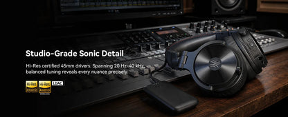 OneOdio Studio Max Wireless DJ Headphones Bluetooth 6.0 – 9ms Ultra Low Latency, Hi-Res LDAC Studio Monitor Over-Ear Headset with Microphone
