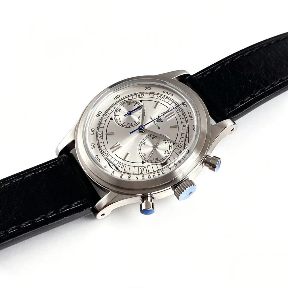38mm Tandorio Retro Men's Watch Sport Watches Miyota OS20 Movement Chronograph Quartz Clock Black Dial Bubble Arched Glass