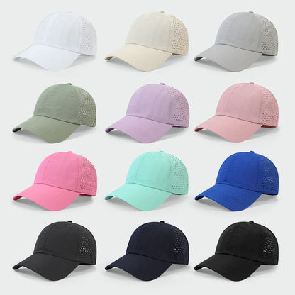 1 unidad de gorras de béisbol con lengüeta de secado rápido para mujer, protección de verano, malla transpirable, gorra transpirable, elegante y ajustable, ideal para llevar la coleta.