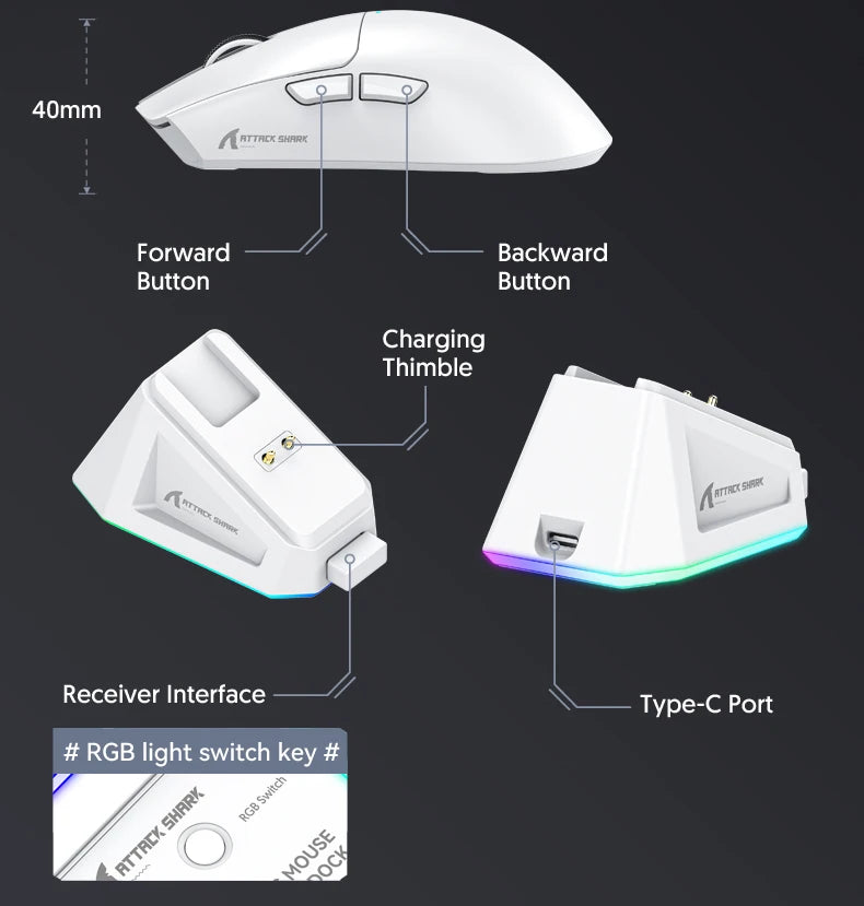 ATTACK SHARK X11 Tri-Mode Wireless Gaming Mouse 22000DPI PAW3311 Sensor Lightweight RGB Mouse with Fast Charging for PC Gaming