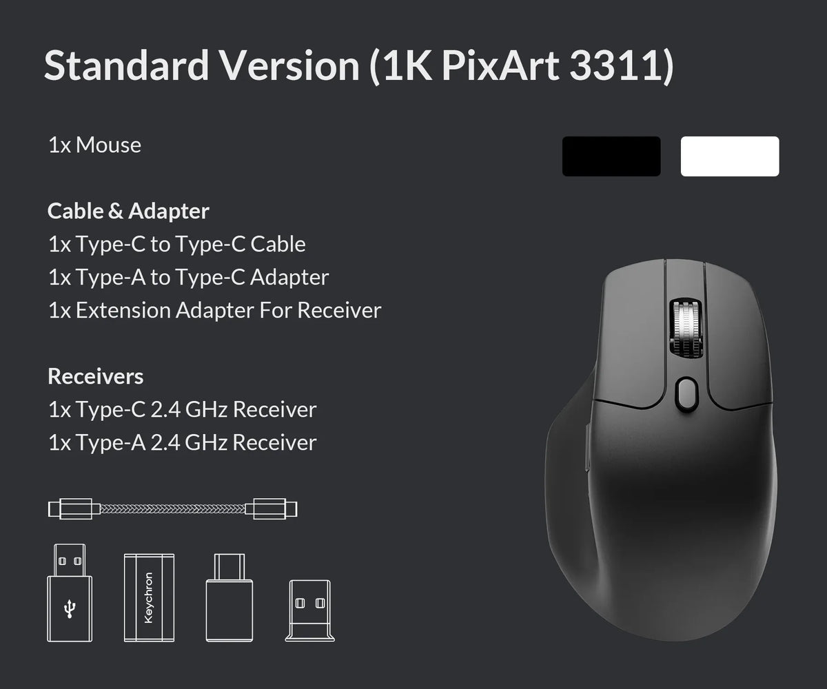 Keychron M6 Wireless Mouse with PixArt 3950 Sensor, 8K Polling Rate, Silent Switches, Dual Scroll Wheels, Bluetooth & 2.4GHz Ergonomic Mouse