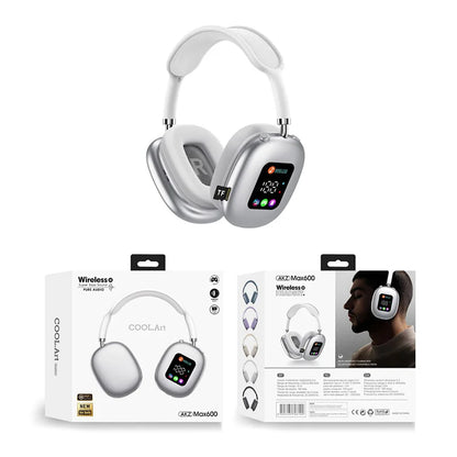 MAX600 Wireless Active Noise Cancelling Headphones Bluetooth 5.2 Over-Ear Headset with Touch Control, LED Display, HD Microphone & Deep Bass