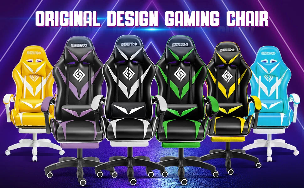 Ergonomic Gaming Chair with Massage, Footrest & Lumbar Support, Reclining Computer Gaming Chair with Adjustable Armrest and Headrest