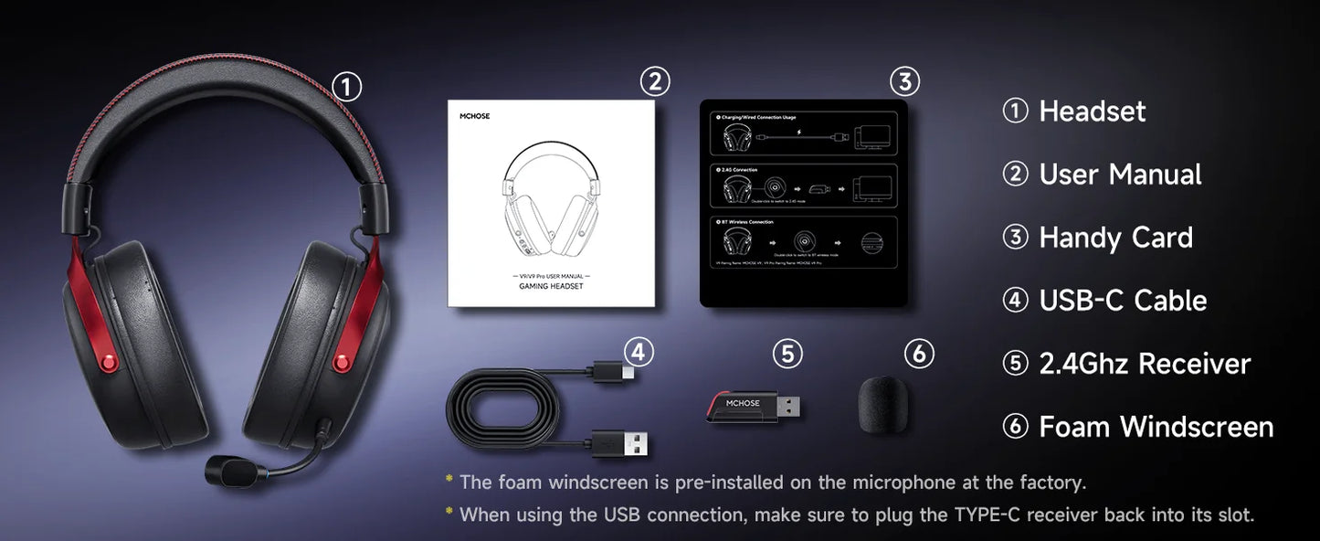 MCHOSE V9 Pro Gaming Wireless Headset7.1 Surround Sound Headphones Noise Canceling Mic Low Latency Lightweight for PS5 PC SWITCH