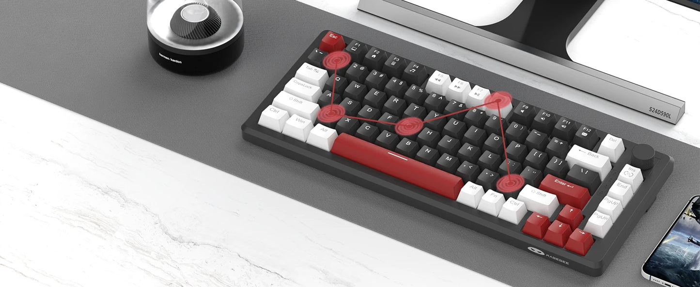 MageGee 75% Mechanical Gaming Keyboard with Knob Control, Wired Mechanical Gaming Keyboard with Blue Backlit, Red/Yellow Switch Gaming Keyboard for PC Windows