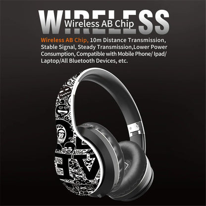 Wireless Bluetooth 5.0 Headphones Over Ear Headest Graffiti Design Foldable Headphone with Mic Hi-Fi Stereo For phone pc laptop