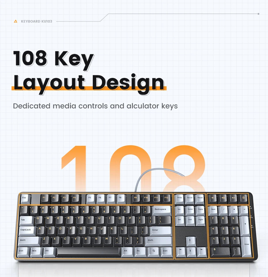 UGREEN Mechanical Keyboard 108 PBT Keycaps Wired Keyboard Red Switch Russian/Korean/EN for Desktop Laptop Windows Mac OS Gaming