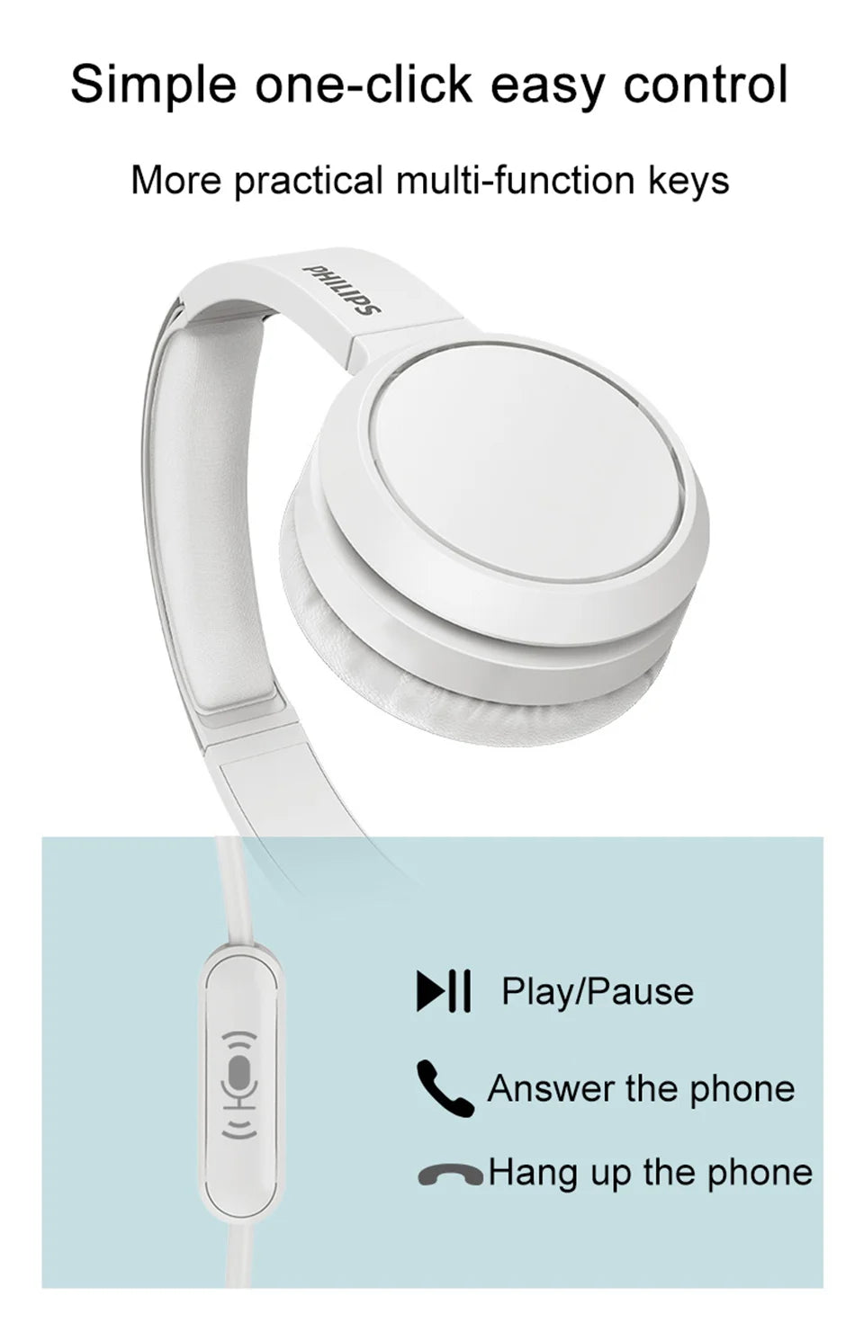 Philips TAH4105 Wired Headphones – HiFi Stereo Deep Bass HD Call Headset with Microphone for Online Learning, Office, Gaming & Sports