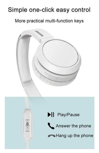 Philips TAH4105 Wired Headphones – HiFi Stereo Deep Bass HD Call Headset with Microphone for Online Learning, Office, Gaming & Sports