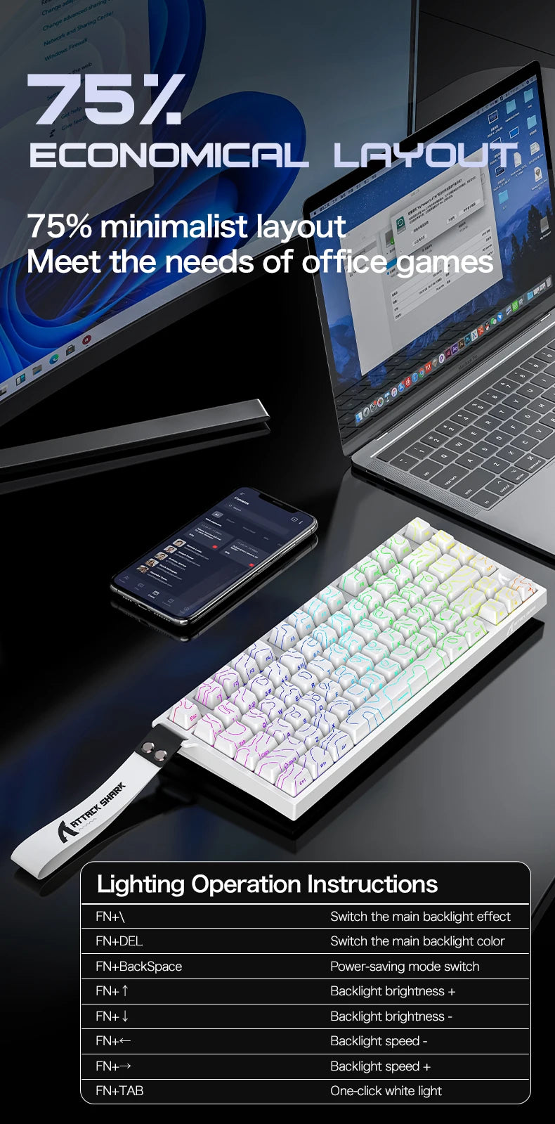 ATTACK SHARK R82 HE Magnetic Keyboard Gaming 8000Hz Rapid Trigger Wired ProGamer 75% Keyboard,0.005mm RT Accuracy,0.08ms Latency