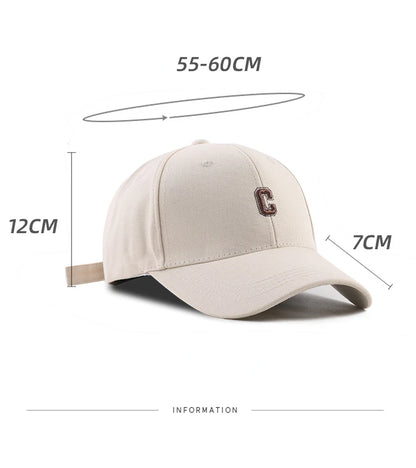 Hard-top C-bogstav baseballkasket til mænd og kvinder – koreansk version af den populære kasket med bred skygge, til store hoveder, med buet skygge