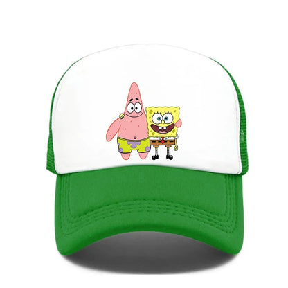 Módní roztomilá kšiltovka s potiskem SpongeBob, kreslená, pro muže i ženy, letní sluneční síťovaná čepice, anime, nastavitelná sluneční clona, golfová čepice, trucker čepice