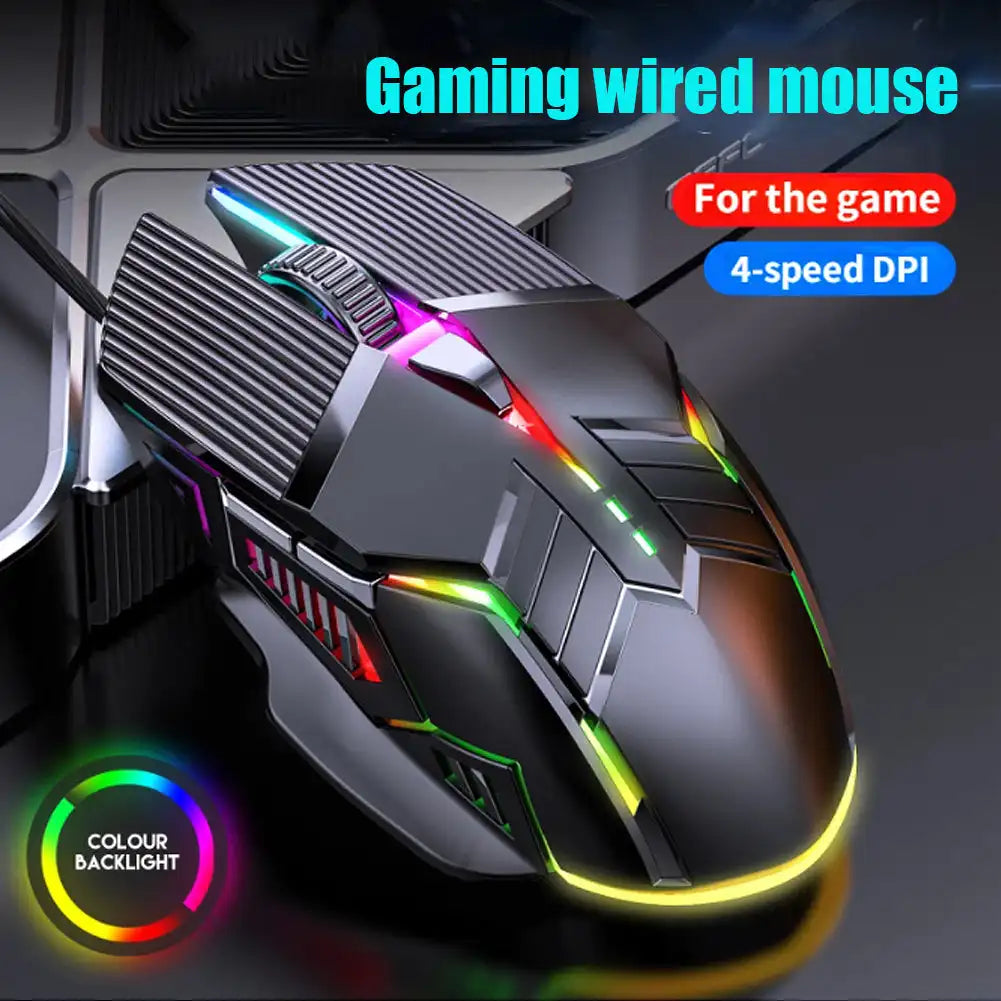 3200DPI ergonomisk trådbunden gamingmus USB datormus gamingmus med RGB-bakgrundsbelysning 6 knappar LED tyst mus för PC och laptop
