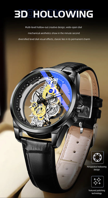 TPW Hot Trendy Fashion Wholesale Men Golden Black Blue Skeleton NOT Automatic Watch Quartz Wrist Watches Luxury 2024