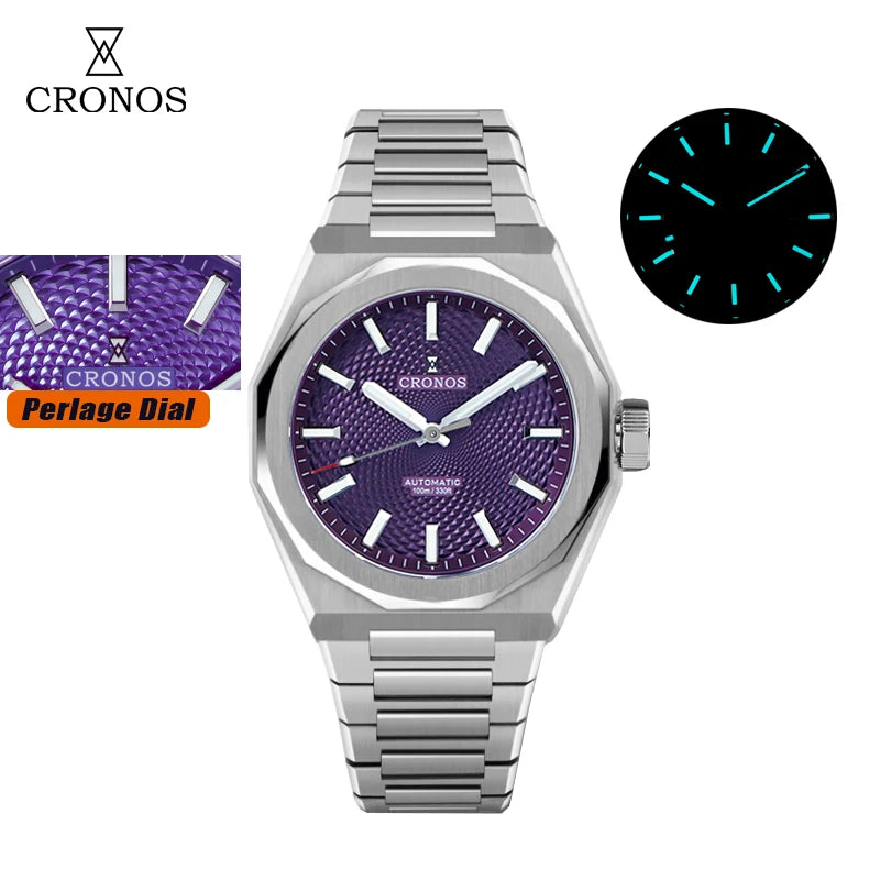 Cronos New Rhombus Perlage 39mm Dial PT5004 Miyota 90S5 See-through Caseback Men Automatic Wristwatches 10ATM Lumious