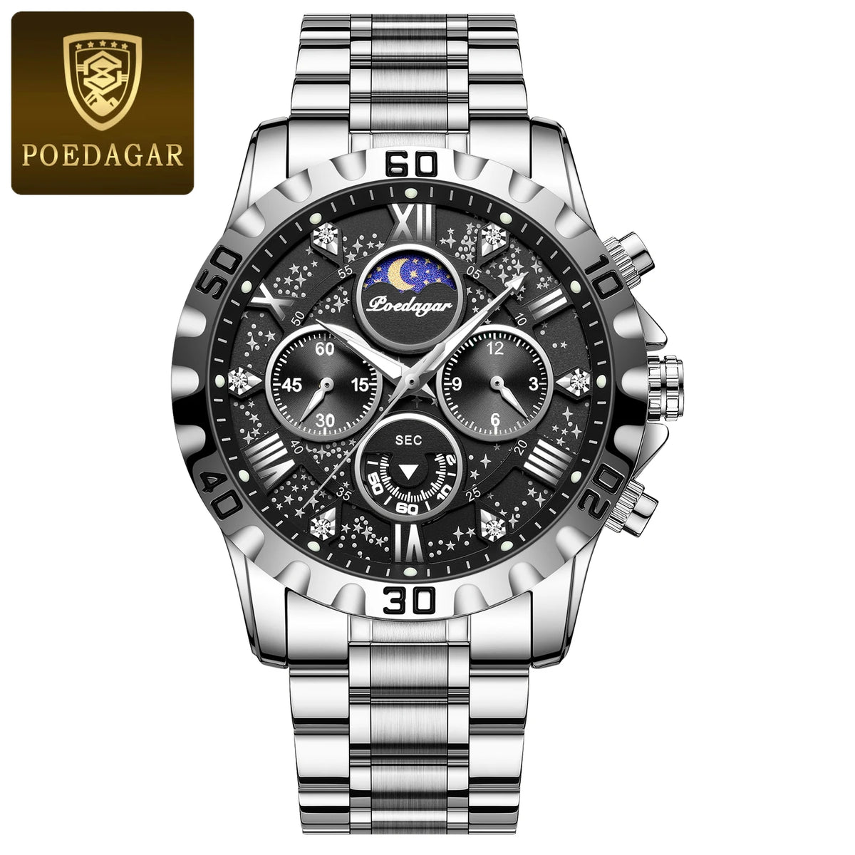 Relógio para homem POEDAGAR – Cronógrafo de luxo, estanque e luminescente, em aço inoxidável, estilo desportivo e militar, com movimento de quartzo