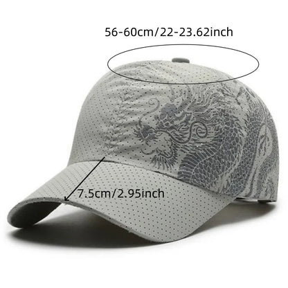 1 pcs Men's Printed Chinese Style Dragon Pattern Quick-Drying Mesh Baseball Cap Outdoor Leisure Fashion Sun Protection