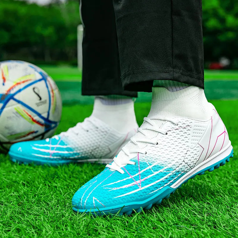 New Professional High-Top Football Shoes Artificial Grass Leather Youth Students Training Soccer Shoes for Men and Women Sports