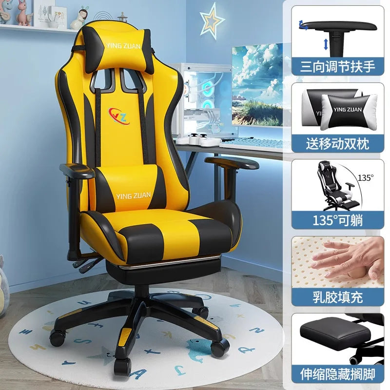 Ergonomic Gaming Chair Comfortable Reclining Computer Chair with Adjustable Height, Footrest, Armrests, Racing Style Office Chair for Home & Office