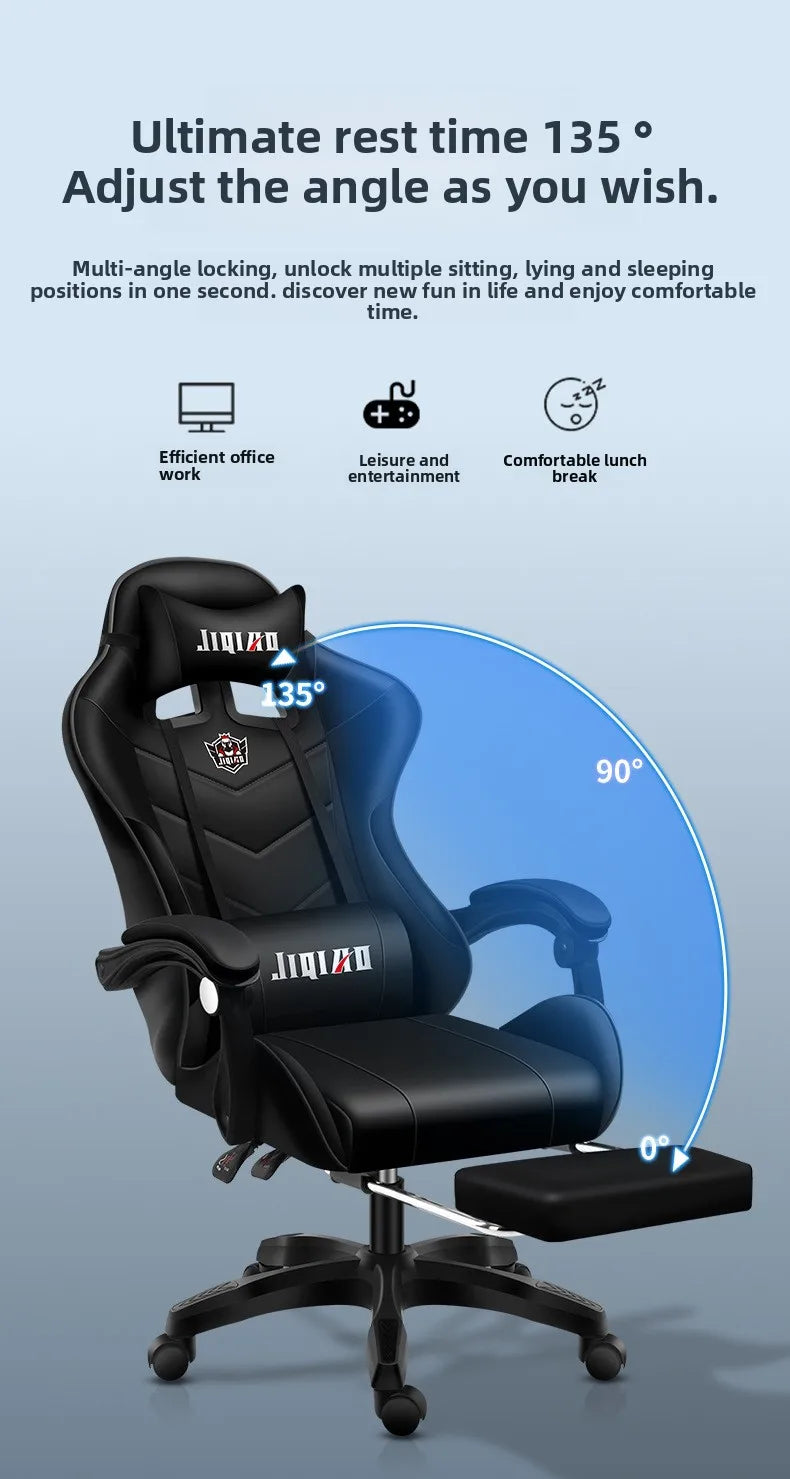 Kényelmes gamer szék, ergonomikus ülőmunka-barát játékszék, dönthető masszázsfunkcióval és forgatható kialakítással