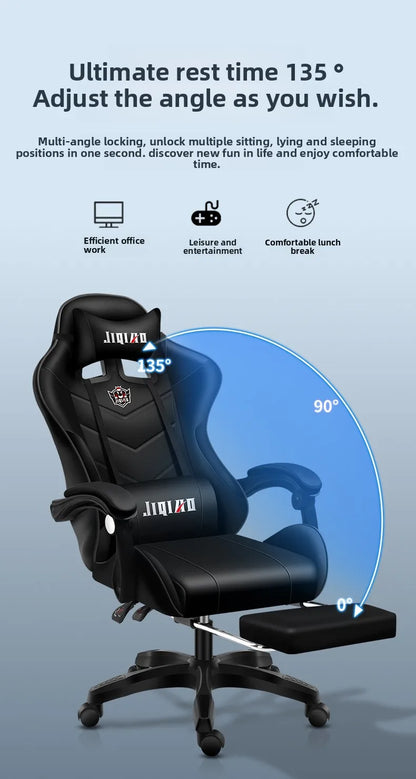 Kényelmes gamer szék, ergonomikus ülőmunka-barát játékszék, dönthető masszázsfunkcióval és forgatható kialakítással