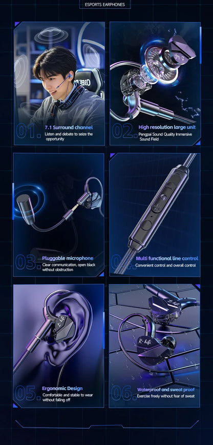 Gaming Earbuds with Dual Microphones, HiFi Stereo Gaming Headset Type-C & 3.5mm Wired In-Ear Earphones, Noise Reduction Gamer Headphones with Mic for Samsung