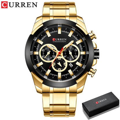 Pánské chronografové hodinky CURREN, velký ciferník o průměru 48 mm, náramek z nerezové oceli, tři pomocné ciferníky, sportovní náramkové hodinky s quartzovým strojkem, luxusní styl