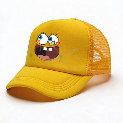 Cappellino da baseball Spongebob per bambini e adulti, cappellino in rete con emoticon, cappellino con visiera kawaii, giallo, cappellino estivo in stile anime, accessori per ragazze e ragazzi, regalo
