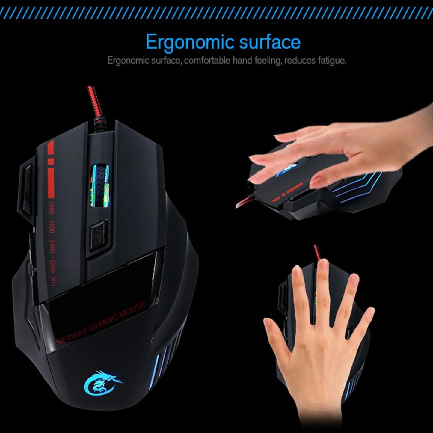 Professional Gaming Wired Mouse 5500 DPI Optical Ergonomic Mouse with 7 Buttons, RGB Backlit USB Gaming Mouse for PC Laptop