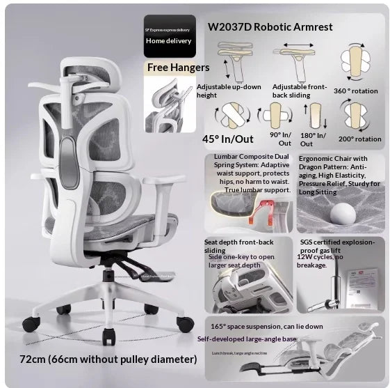 Ergonomic Mesh Office Chair with Adjustable Lumbar Support, Reclining Headrest, Swivel Design, Rolling Casters, Comfortable Home Office & Gaming Chair