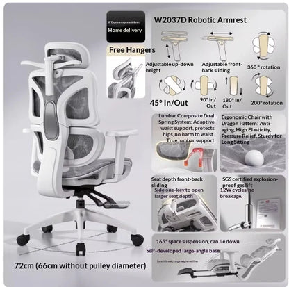 Ergonomic Mesh Office Chair with Adjustable Lumbar Support, Reclining Headrest, Swivel Design, Rolling Casters, Comfortable Home Office & Gaming Chair
