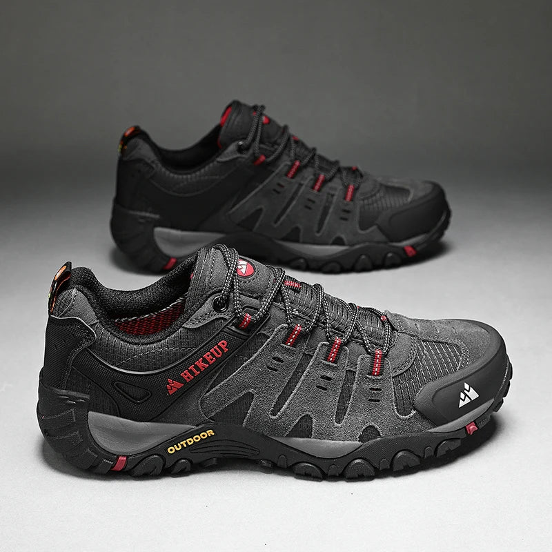 HIKEUP Men's Hiking Shoes Suede Leather Outdoor Shoes Wear-resistant Men Trekking Walking Hunting Tactical Sneakers