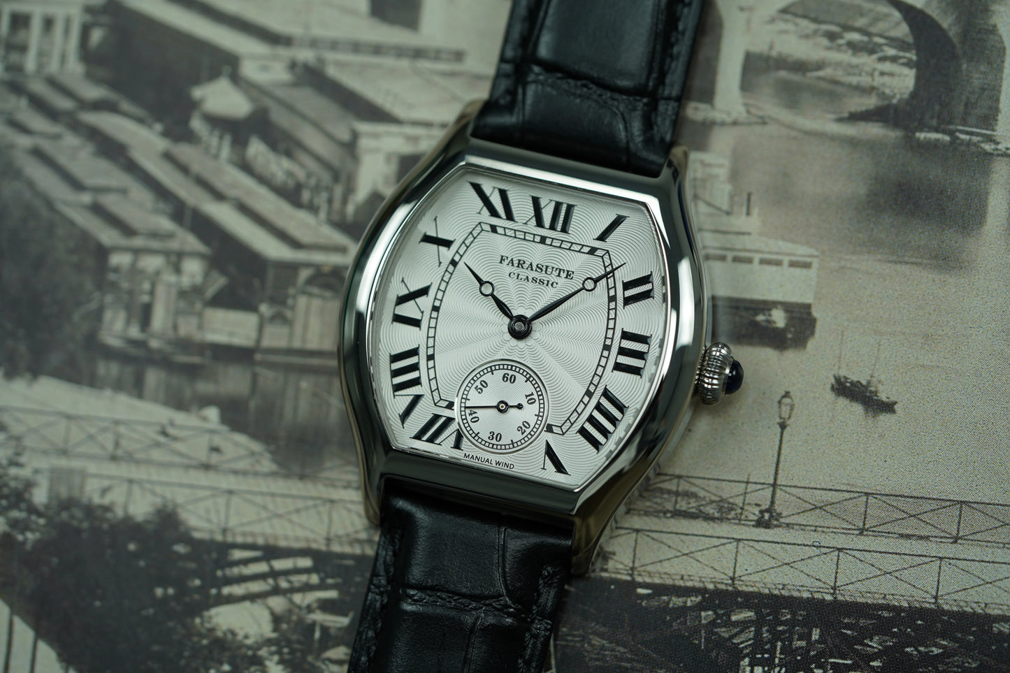 FARASUTE 36mm Retro Hangzhou Customized Manual Mechanical Movement Wristwatches Sapphire 5Bar Waterproof Watch Men reloj hombre