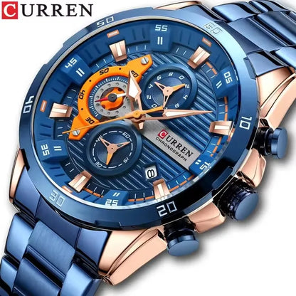 Luxusní pánské hodinky CURREN 8402, nové, z nerezové oceli, vodotěsné, s chronografem a nočním osvětlením.