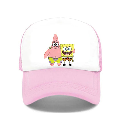 Módní roztomilá kšiltovka s potiskem SpongeBob, kreslená, pro muže i ženy, letní sluneční síťovaná čepice, anime, nastavitelná sluneční clona, golfová čepice, trucker čepice