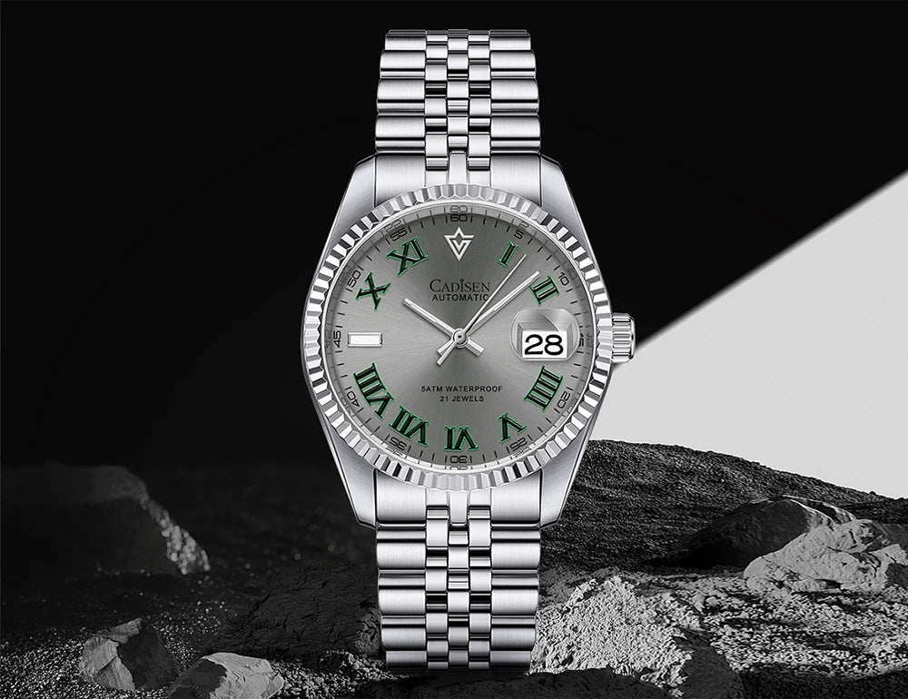CADISEN 38MM Men's Automatic Mechanical Watch Luxury AR Sapphire Glass Water Resistant Stainless Steel MIYOTA 8215 Reloj Hombre