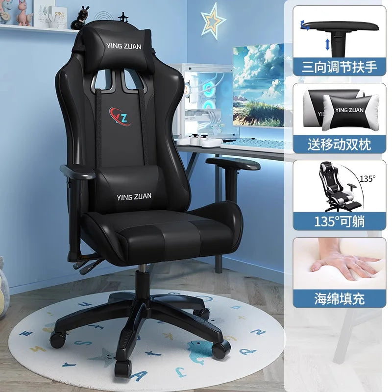 Ergonomic Gaming Chair Comfortable Reclining Computer Chair with Adjustable Height, Footrest, Armrests, Racing Style Office Chair for Home & Office